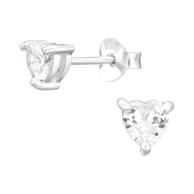 Silver Hearts Ear Studs with Cubic Zirconia