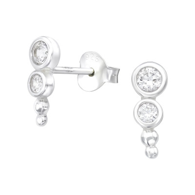 Silver Geometric Ear Studs with Cubic Zirconia