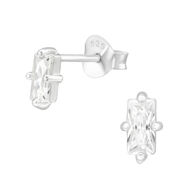 Silver Ear Studs with Baguette Cubic Zirconia