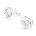 Silver Moon and Heart Ear Studs with Cubic Zirconia