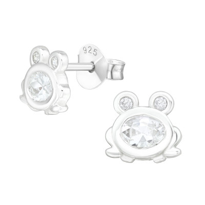 Silver Frog Ear Studs with Cubic Zirconia