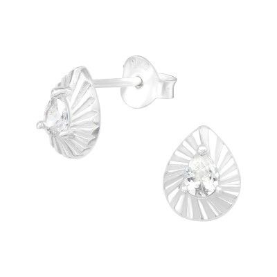 Silver Leaf Ear Studs with Cubic Zirconia