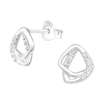 Silver Geometric Ear Studs with Cubic Zirconia