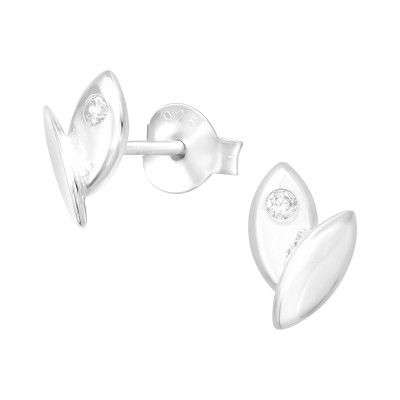 Silver Leaf Ear Studs with Cubic Zirconia