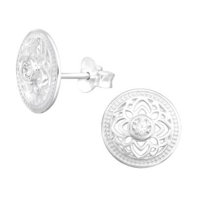 Silver Flower Ear Studs with Cubic Zirconia