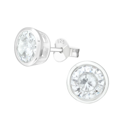 Silver Round Ear Studs with Cubic Zirconia