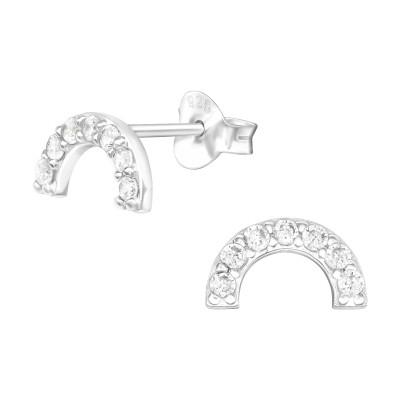 Silver Curved Ear Studs with Cubic Zirconia