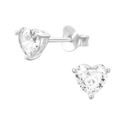 Silver Heart Ear Studs with Cubic Zirconia