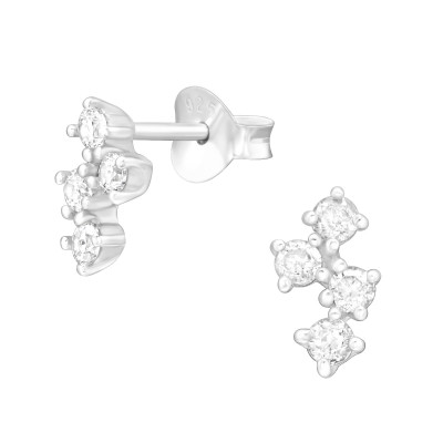 Silver Cluster Ear Studs with Cubic Zirconia