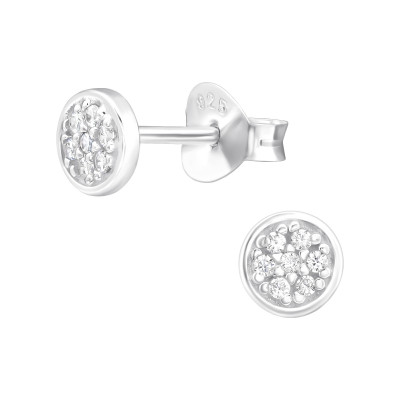 Silver Circle Ear Studs with Cubic Zirconia