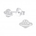 Silver Saturn Ear Studs with Cubic Zirconia