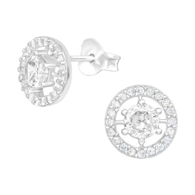 Silver Geometric Ear Studs with Cubic Zirconia