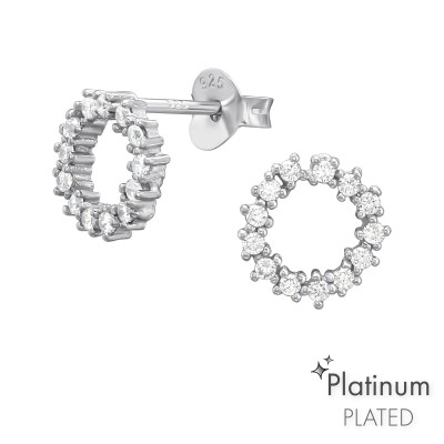 Silver Flower Ear Studs with Cubic Zirconia