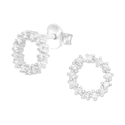 Silver Sparking Ear Studs with Cubic Zirconia