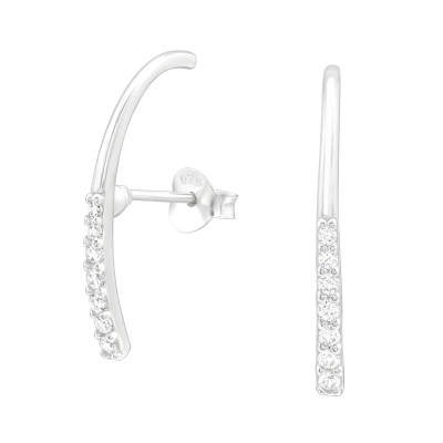 Silver Curved Ear Studs with Cubic Zirconia