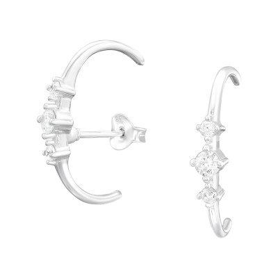 Silver Curved Ear Studs with Cubic Zirconia