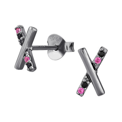 X Cross Sterling Silver Ear Studs with Cubic Zirconia