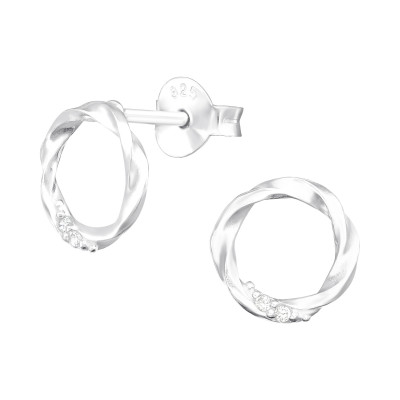 Silver Twisted Circle Ear Studs with Cubic Zirconia