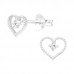 Silver Heart Ear Studs with Cubic Zirconia