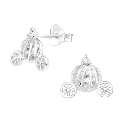 Silver Pumpkin Carriage Ear Studs with Cubic Zirconia