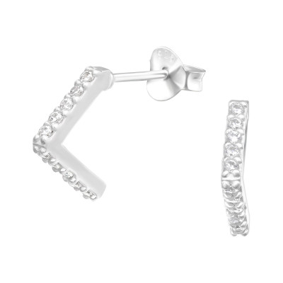 Silver Triangle Ear Studs with Cubic Zirconia