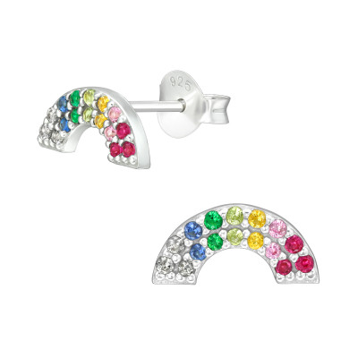 Silver Rainbow Ear Studs with Cubic Zirconia