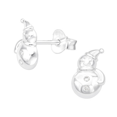 Silver Snowman Ear Studs with Cubic Zirconia