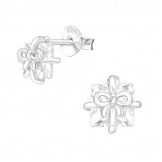 Silver Gift Box Ear Studs with Cubic Zirconia