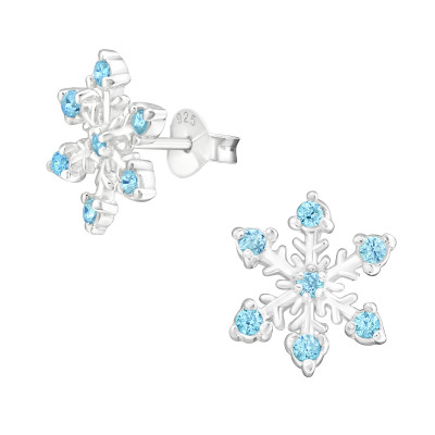 Silver Snowflake Ear Studs with Cubic Zirconia