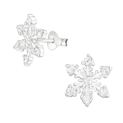 Silver Snowflake Ear Studs with Cubic Zirconia