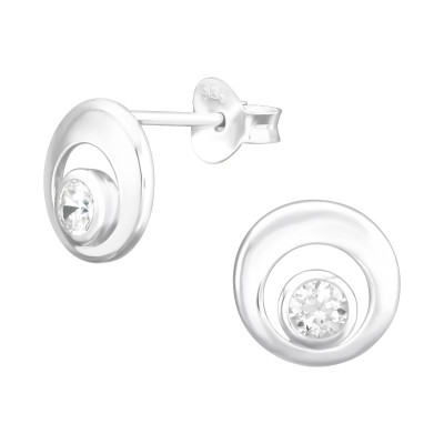 Silver Round Ear Studs with Cubic Zirconia