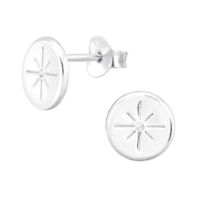 Silver Round Ear Studs with Cubic Zirconia