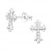 Silver Cross Ear Studs with Cubic Zirconia