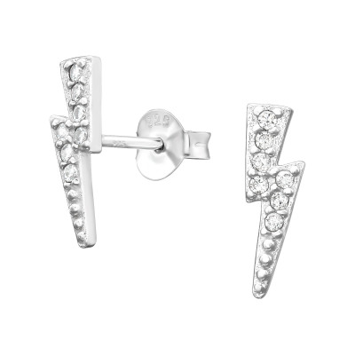 Silver Thunderbolt Ear Studs with Cubic Zirconia