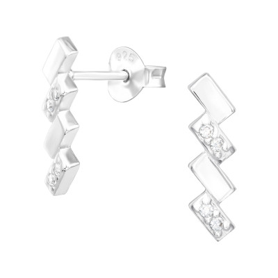 Silver Geometric Ear Studs with Cubic Zirconia