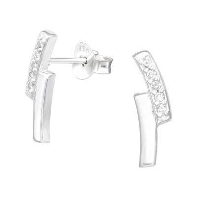 Silver Geometric Ear Studs with Cubic Zirconia