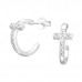 Silver Cross Half Hoop Ear Studs with Cubic Zirconia