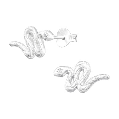 Silver Snake Ear Studs with Cubic Zirconia