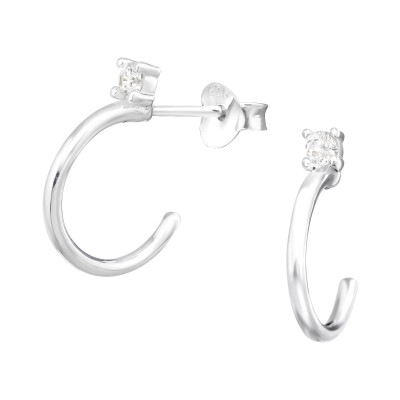 Silver Half Hoop Ear Studs with Cubic Zirconia