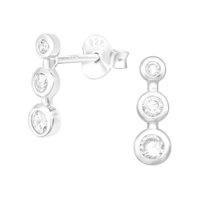 Silver Geometric Ear Studs with Cubic Zirconia