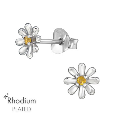 Flower Sterling Silver Ear Studs with Cubic Zirconia