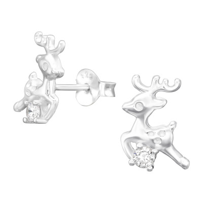 Silver Reindeer Ear Studs with Cubic Zirconia