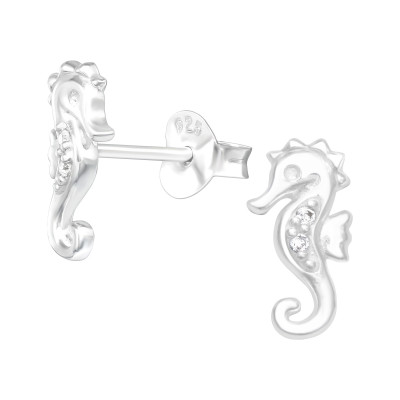 Silver Seahorse Ear Studs with Cubic Zirconia