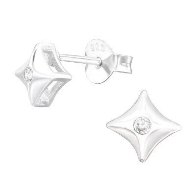 Silver Star Ear Studs with Cubic Zirconia