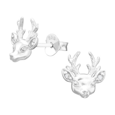 Silver Reindeer Ear Studs with Cubic Zirconia