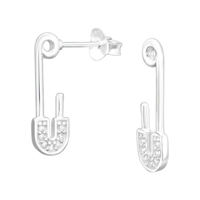 Silver Pin Half Hoop Ear Studs with Cubic Zirconia