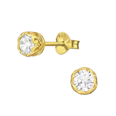 Silver Round 4mm Ear Studs with Cubic Zirconia