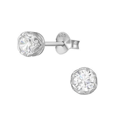 Round Sterling Silver Ear Studs with Cubic Zirconia