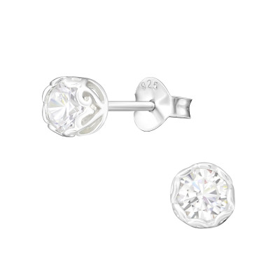 Silver Round 4mm Ear Studs with Cubic Zirconia