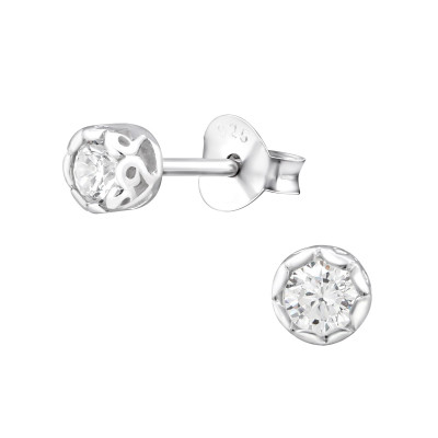 Silver Round 3mm Ear Studs with Cubic Zirconia